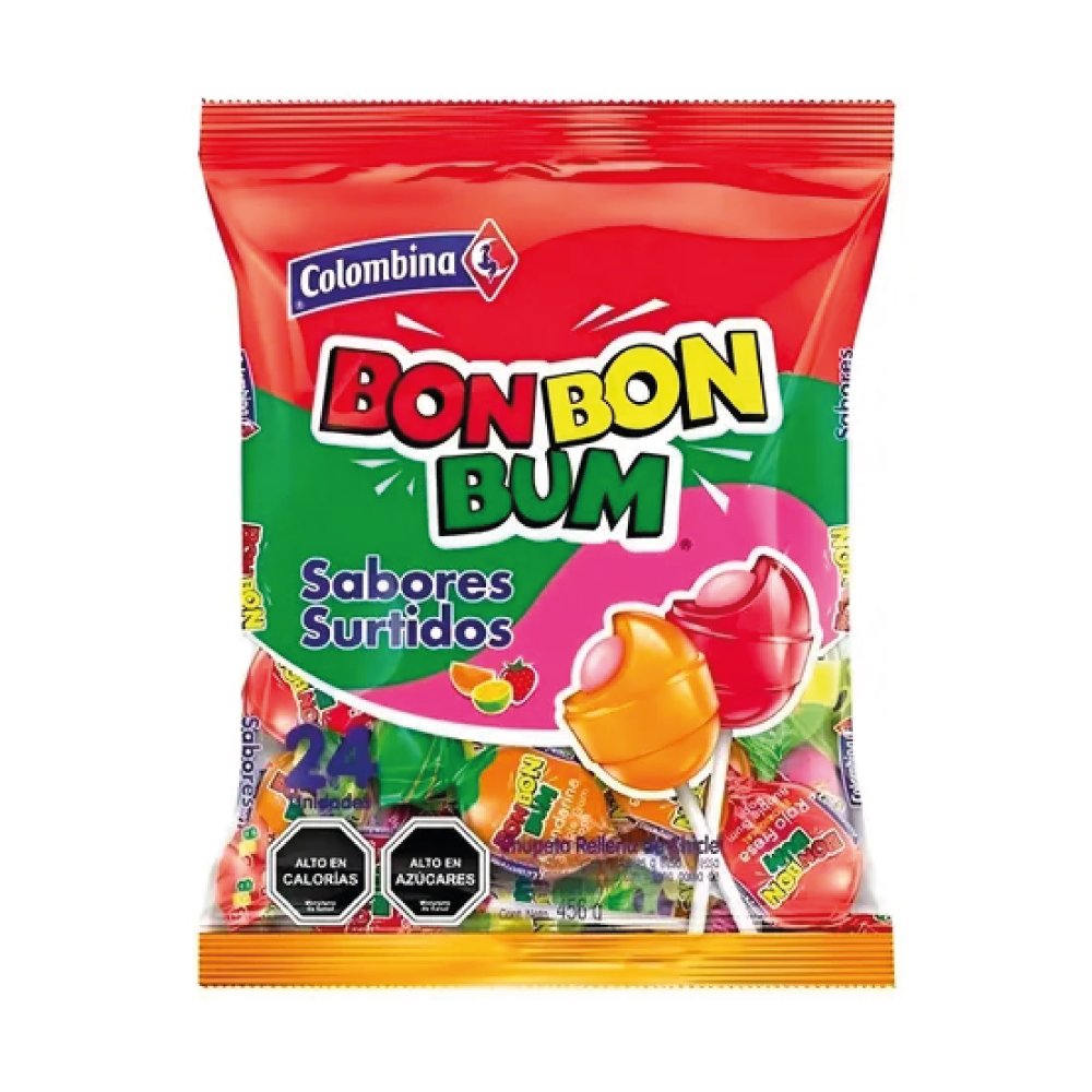 Chupetes con chicle bon bon bum, 24 u. por bolsa