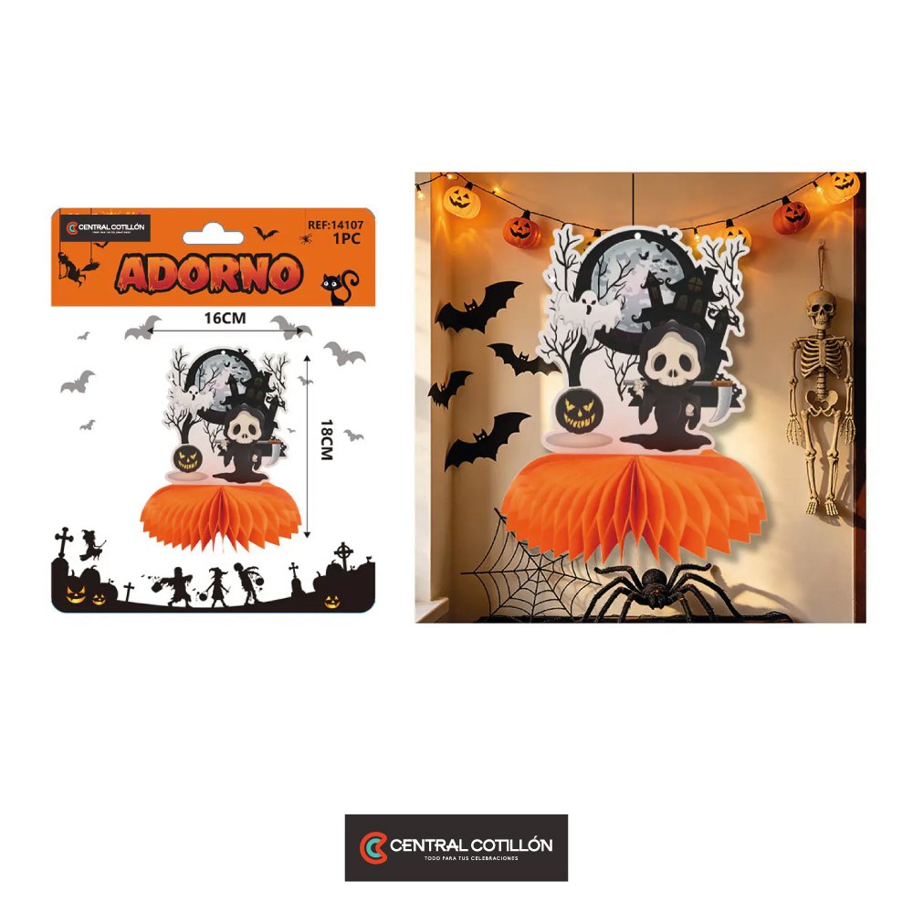 Adorno colgante Halloween La Parca y castillo, 16x18 cms