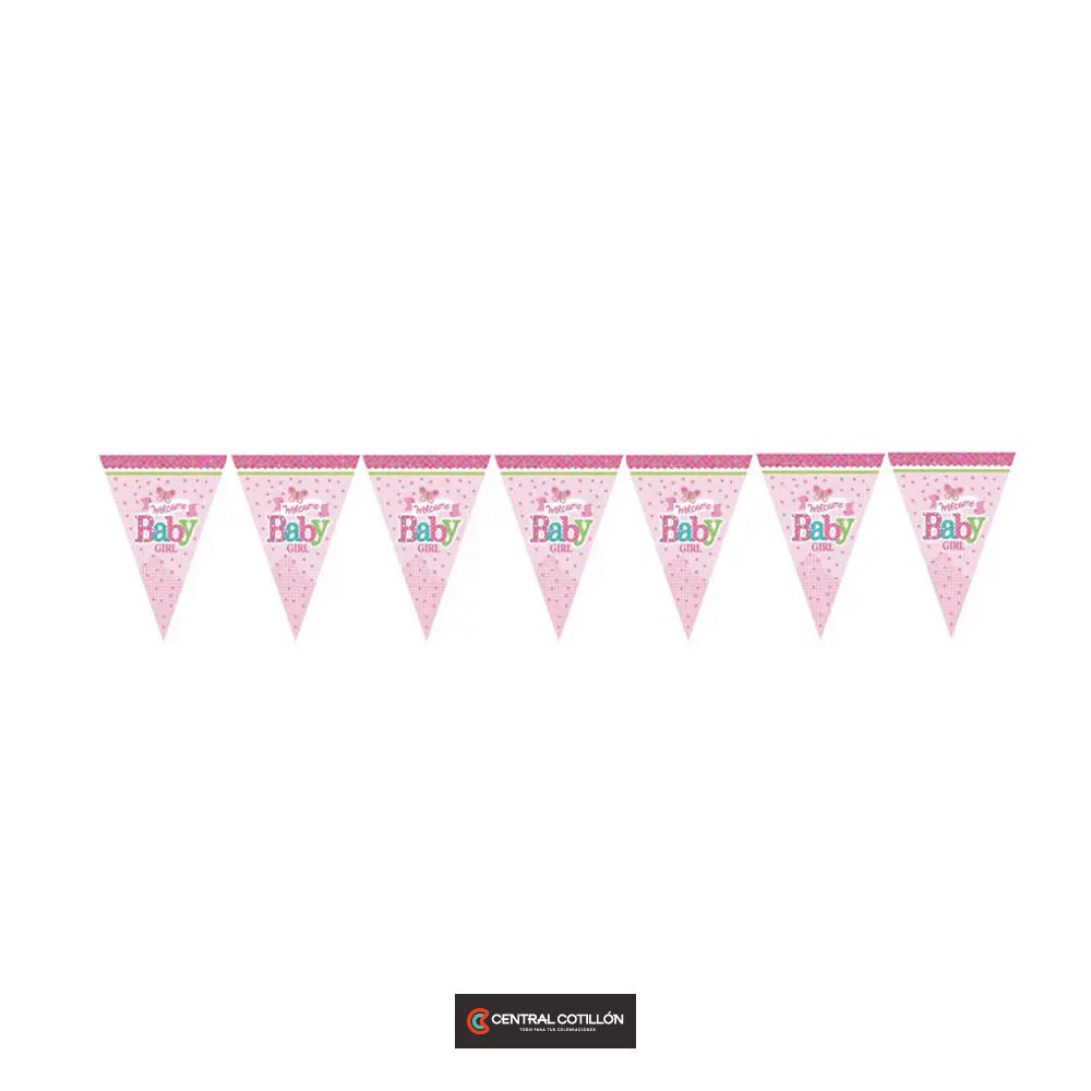 Banderín bebe niña rosado, 3 mts, diseño aleatorio