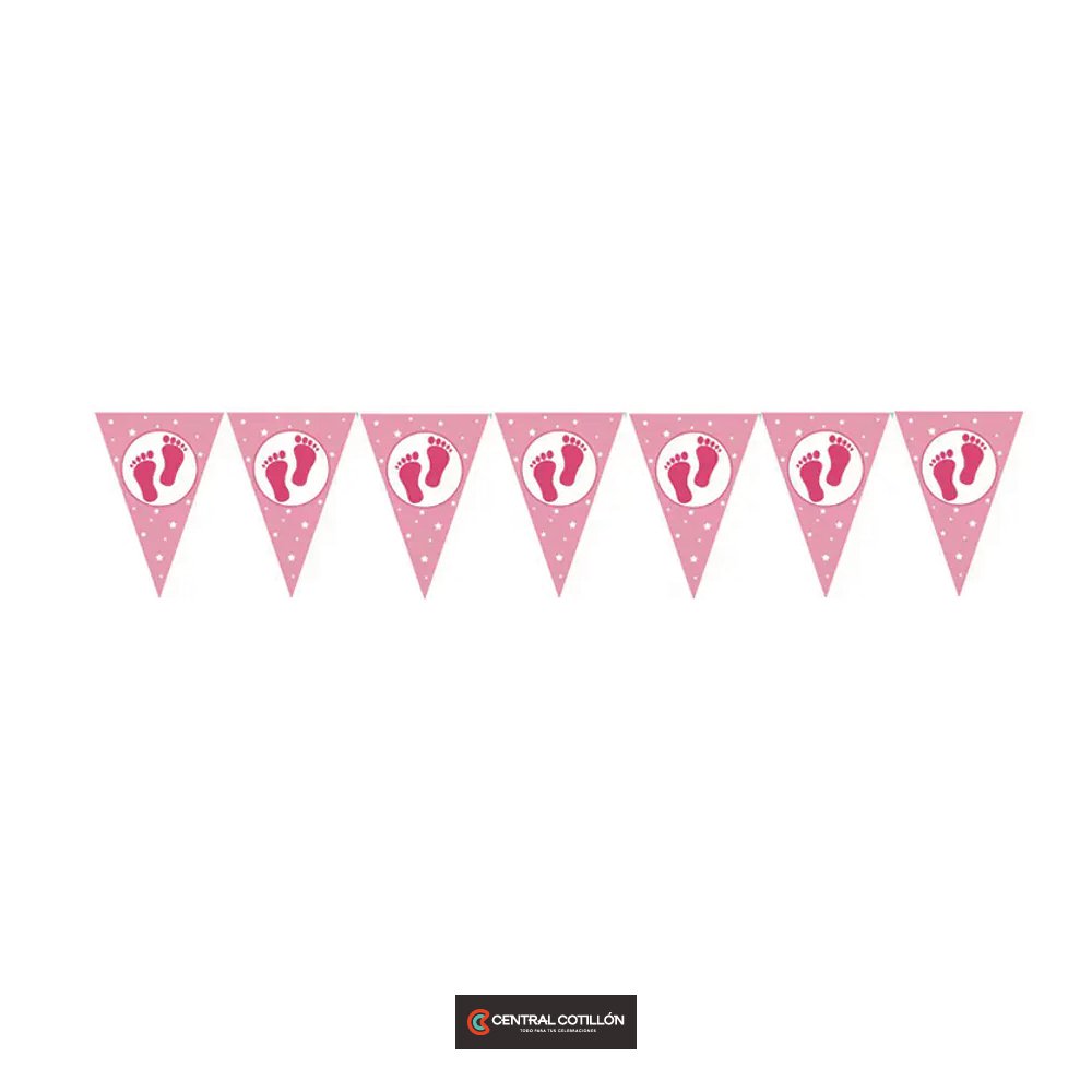 Banderín bebe niña rosado, 3 mts, diseño aleatorios