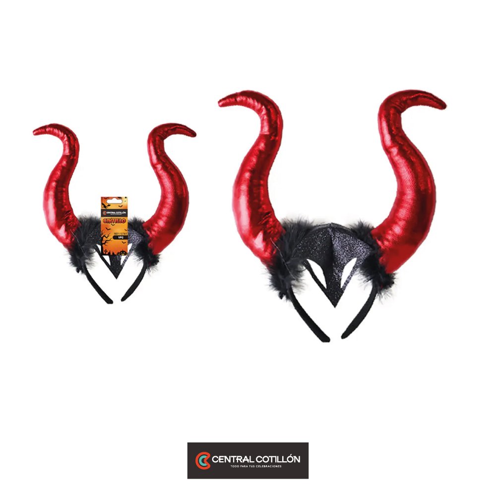 Cintillo de cuerno curvado Halloween con pluma Color Aleatorio