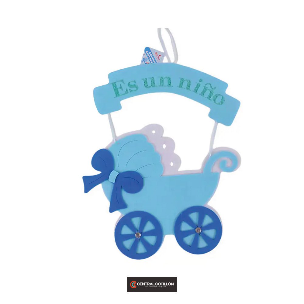 Colgante baby shower Coche Celeste, 33x55cm, 1 un.
