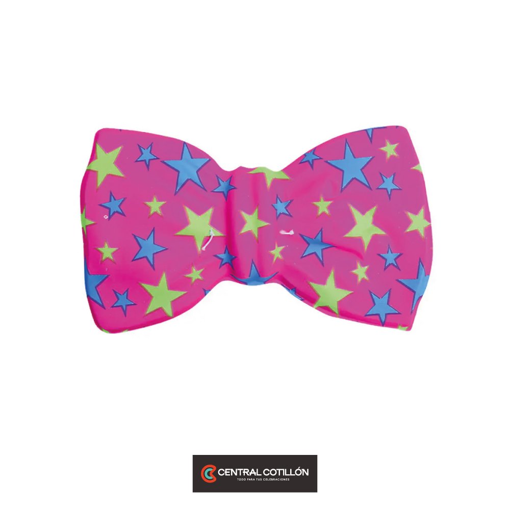 Corbatín rosa con estrella verdes y azules 20x10cm 12 pcs