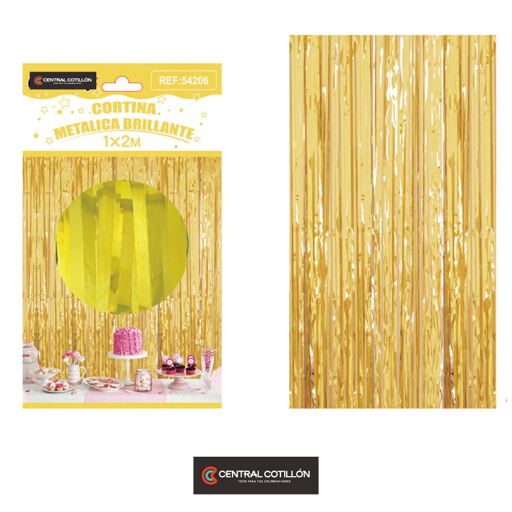 Cortina de flecos metalizada dorado 1x2 mts