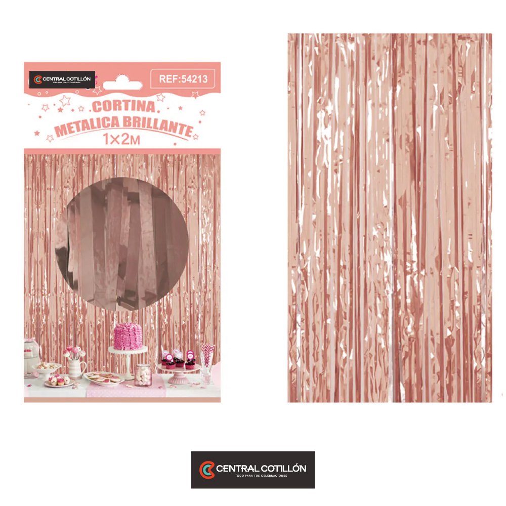 Cortina de flecos metalizada oro rosa 1x2 m