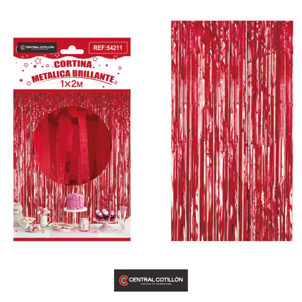 Cortina de flecos metalizada rojo 1x2 m