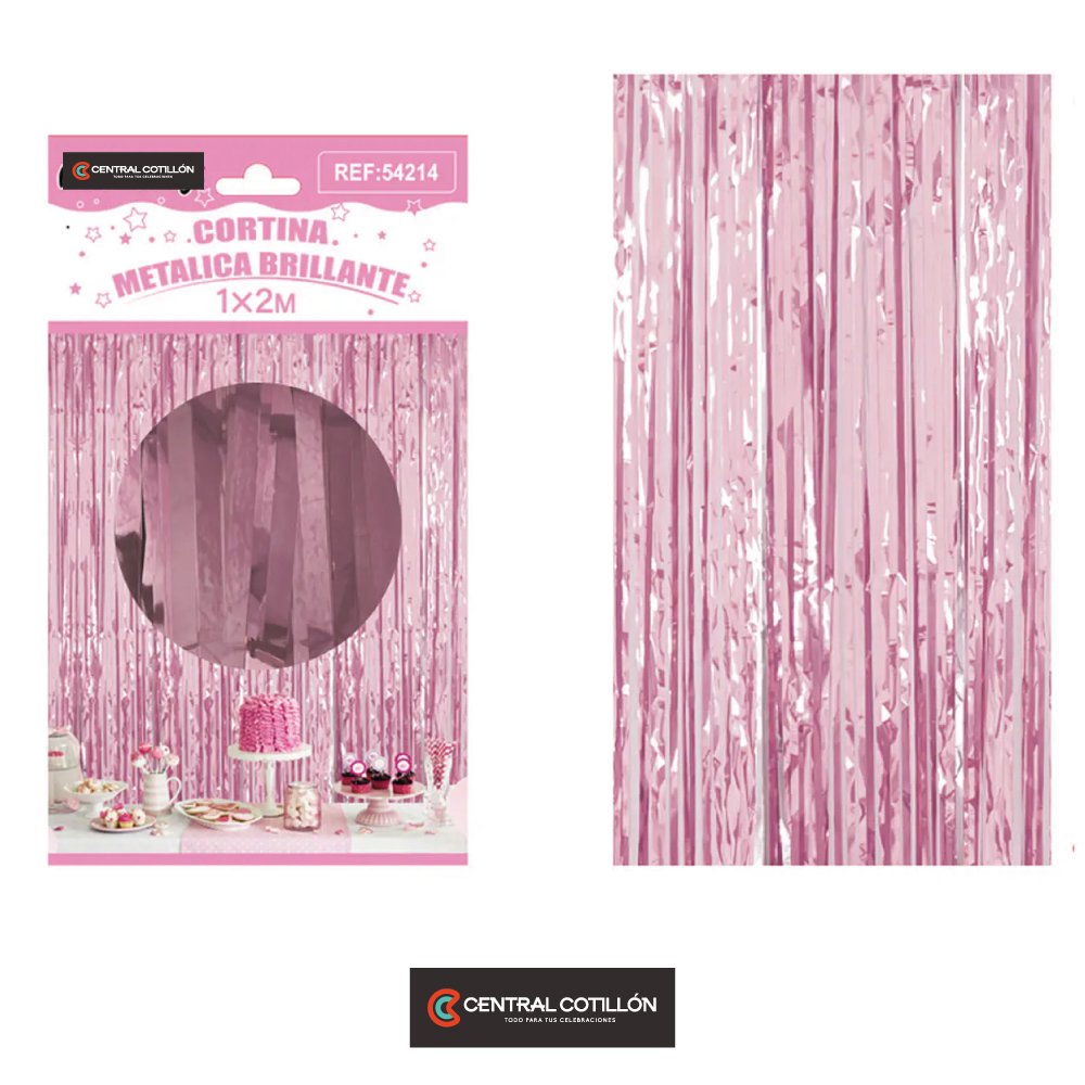 Cortina de flecos metalizada rosa claro 1x2 m
