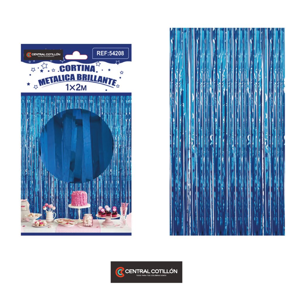 Cortina de flecos metalizada azul 1x2 m