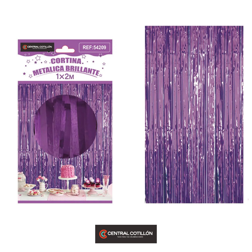 Cortina de flecos metalizada morado 1x2 m