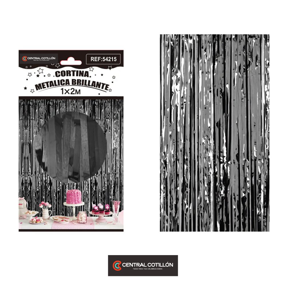Cortina de flecos metalizada negro 1x2 m