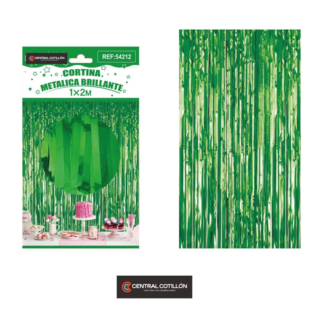 Cortina de flecos metalizada verde 1x2 m