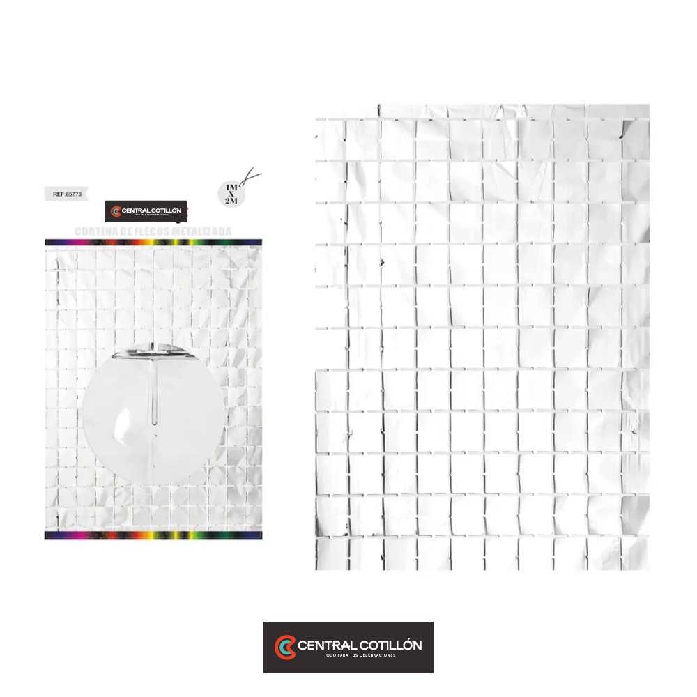 Cortina metalizada plateada cuadrado 1m x 2m