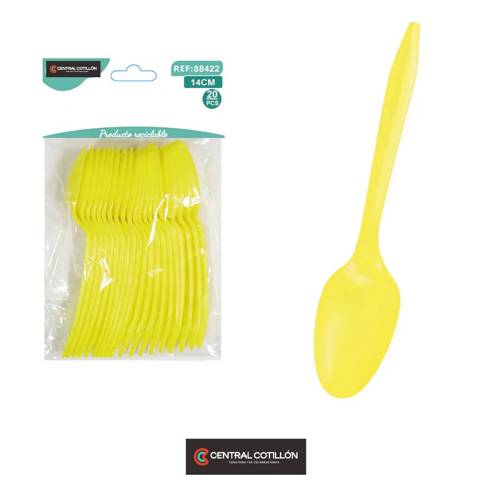 Cucharas plásticas desechables amarillo 14 cm, 20 pcs