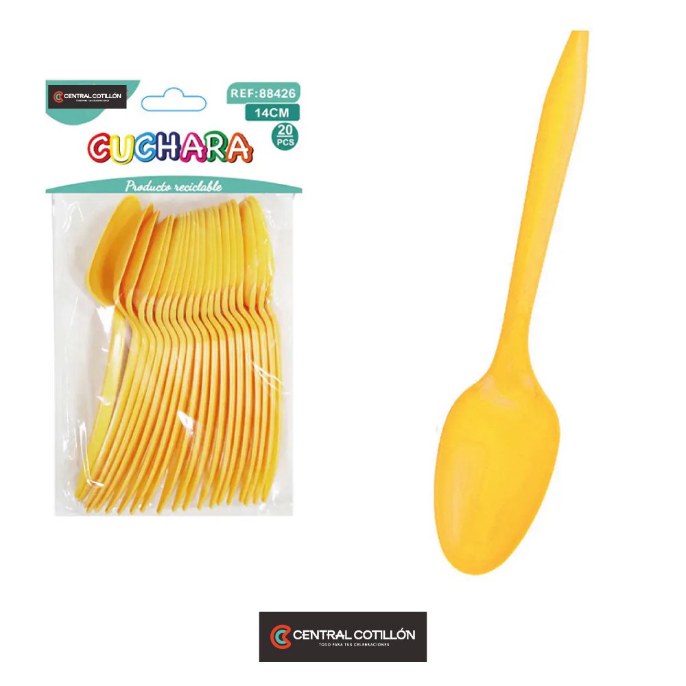 Cucharas plásticas desechables dorado 14 cm, 20 pcs