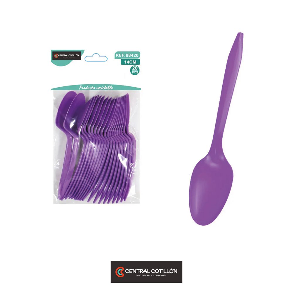 Cucharas plásticas desechables morado 14 cm, 20 pcs
