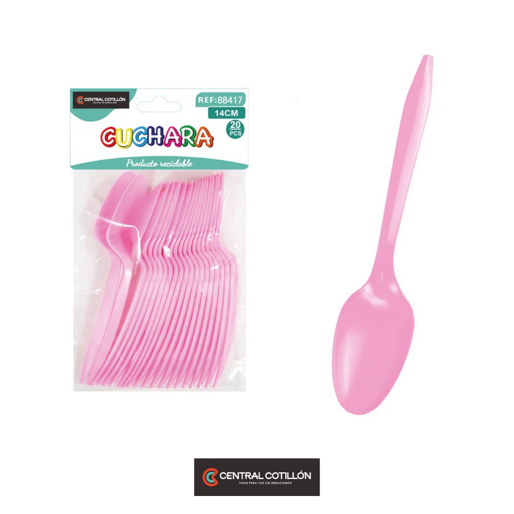 Cucharas plásticas desechables rosado 14 cm, 20 pcs