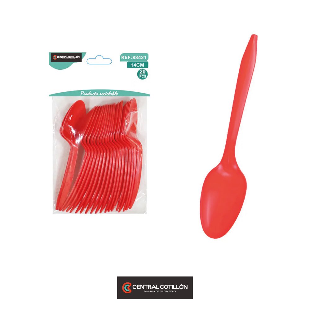 Cucharas plásticas desechables rojo, 14 cm, 20 pcs