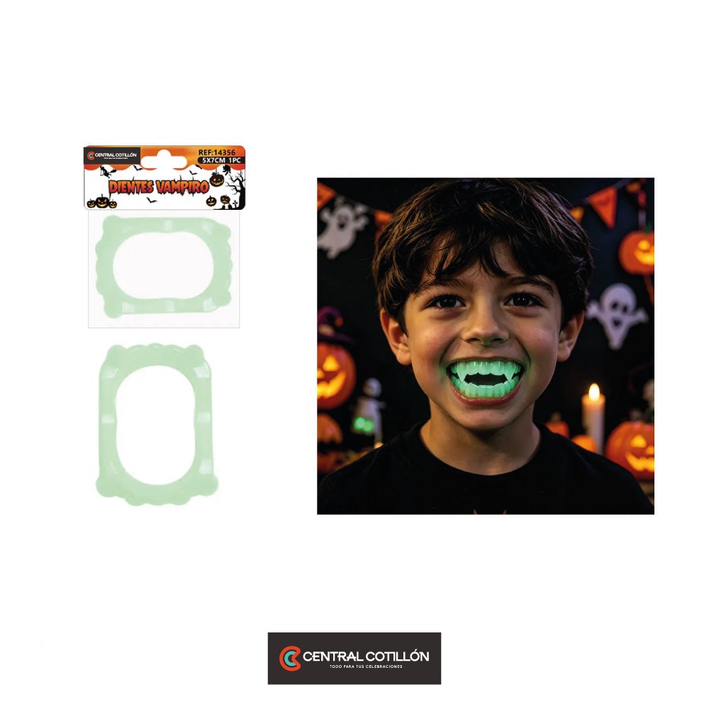 Dientes de vampiro luminosos para disfraz, 1 un.