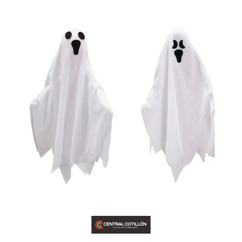 Colgante fantasma Halloween de tela y luz, 35x50 cm