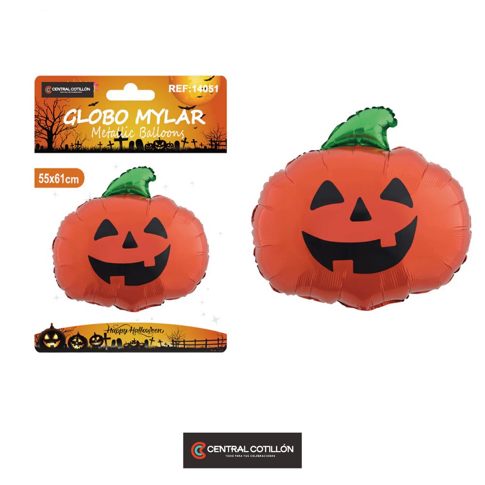 Globo mylar metálico mini calabaza Halloween 55x61 cms