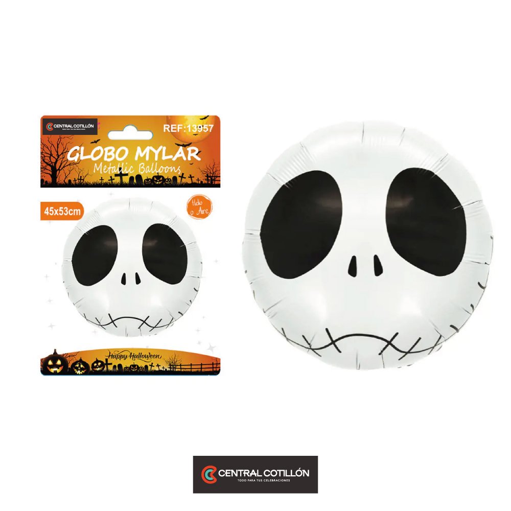 Globo mylar metálico esqueleto de Halloween 45 cms