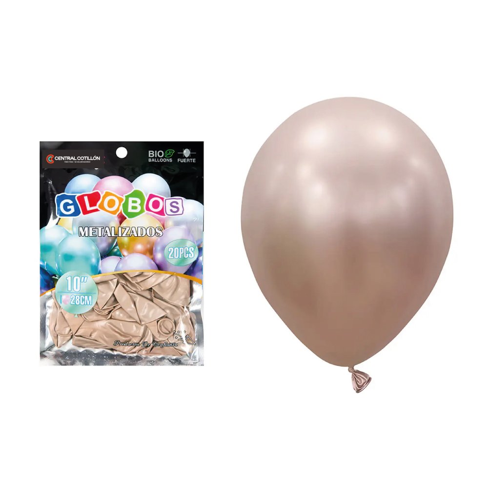 Globos de látex metalizado Champagne, 28 cms, 20 Un.