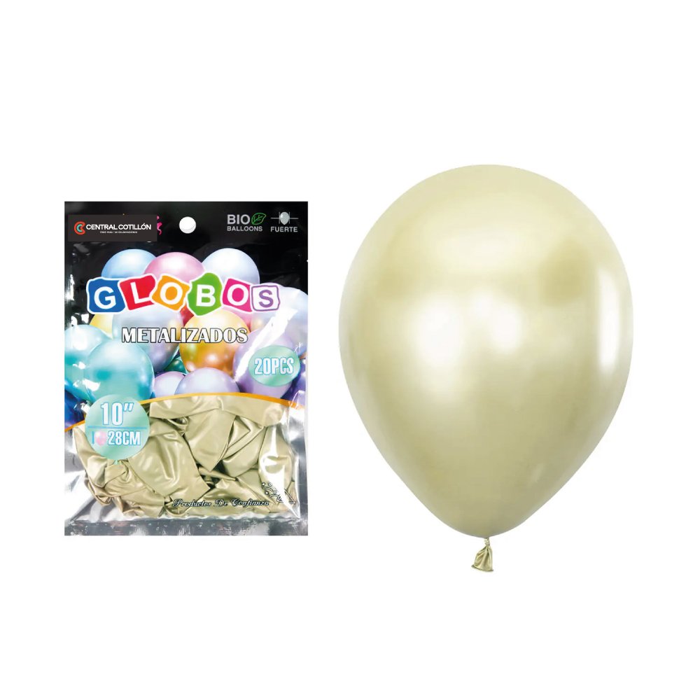 Globos de látex metalizado dorado claro, 28 cms, 20 Un.