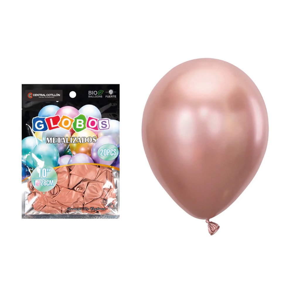 Globos de látex metalizado Dorado Rosa, 28 cms, 20 Un.