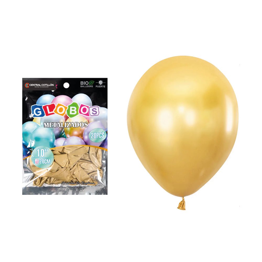 Globos de látex metalizado Dorado, 28 cms, 20 Un.