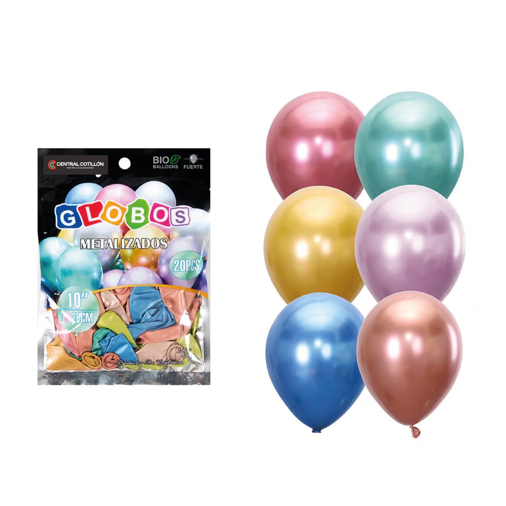 Globos de látex metalizado Multicolor, 28 cms, 20 Un.