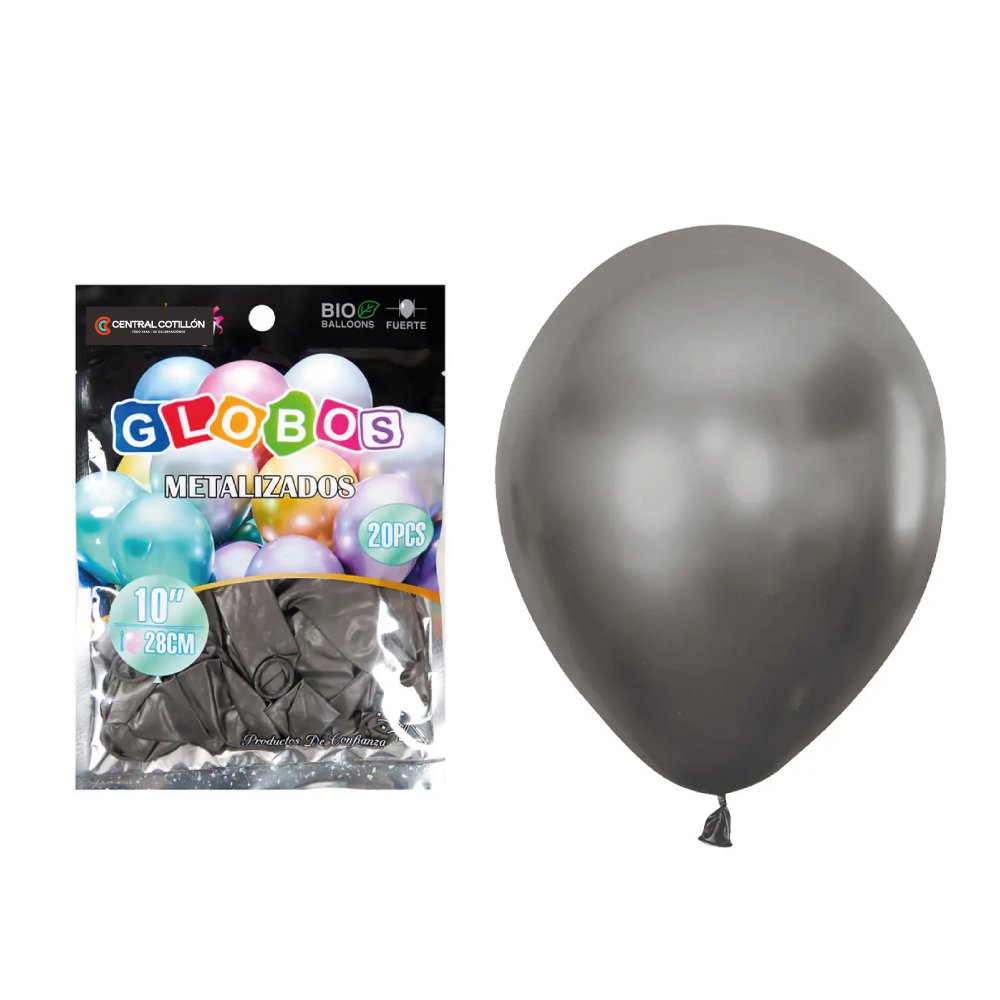 Globos de látex metalizado Negro, 28 cms, 20 Un.