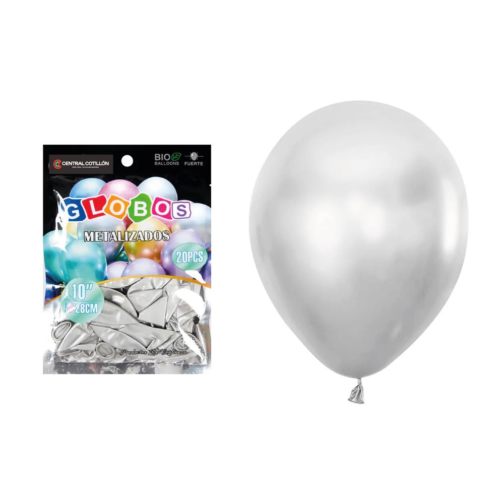 Globos de látex metalizado Plateado, 28 cms, 20 Un.