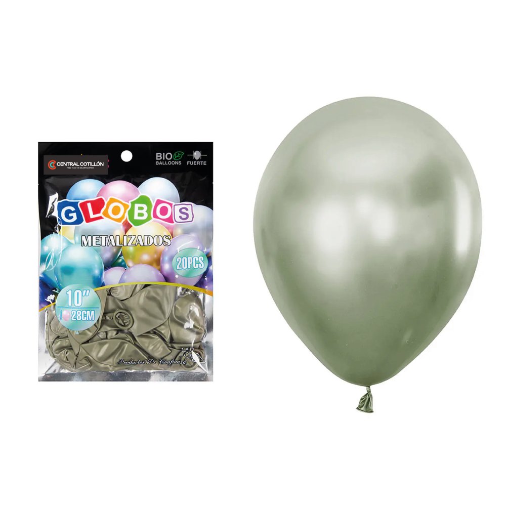 Globos de látex metalizado Verde Oliva, 28 cms, 20 Un.
