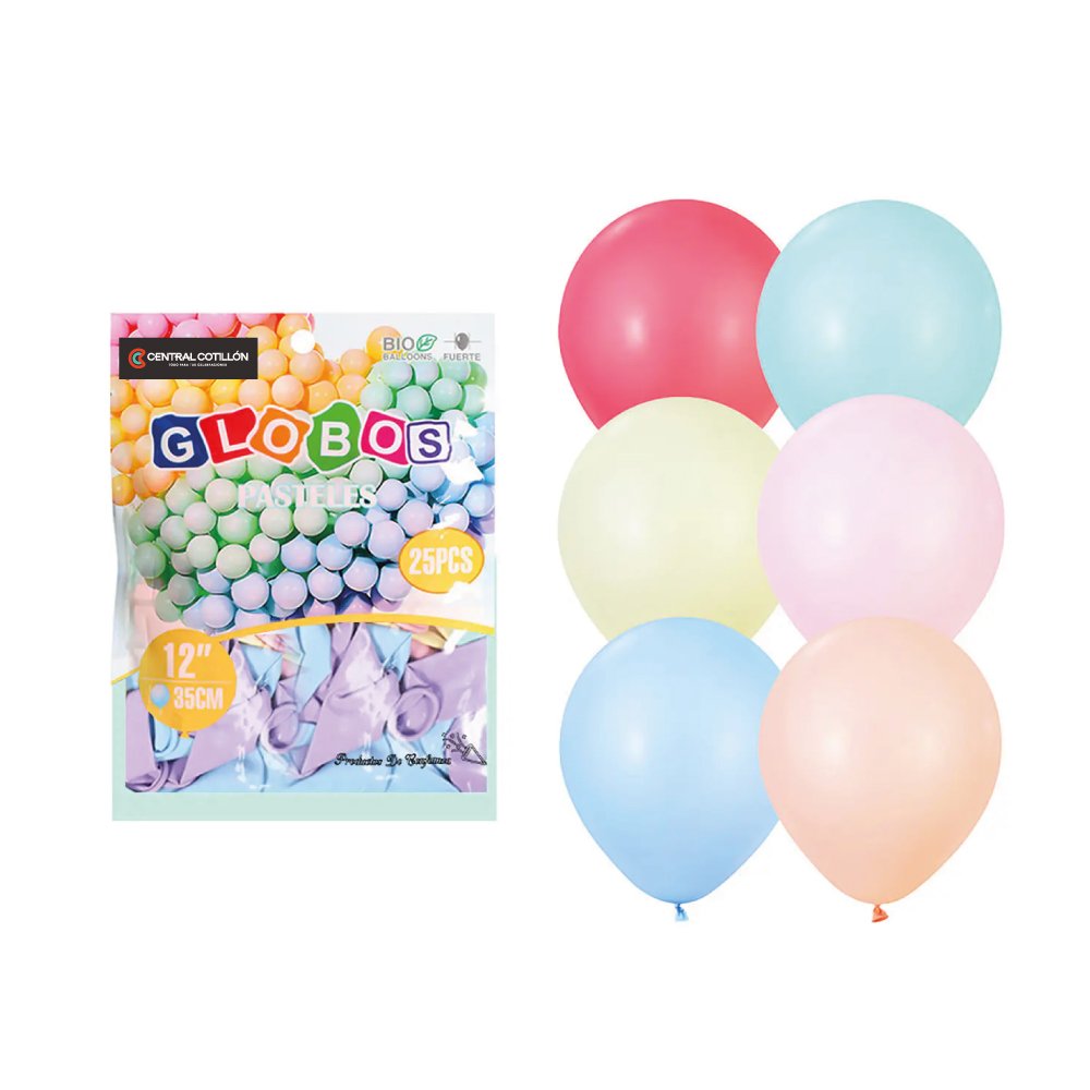 Globos de látex pastel Multicolor, 35 cms, 25 Un.