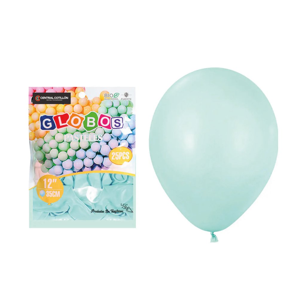 Globos de látex pastel Turquesa, 35 cms, 25 Un.