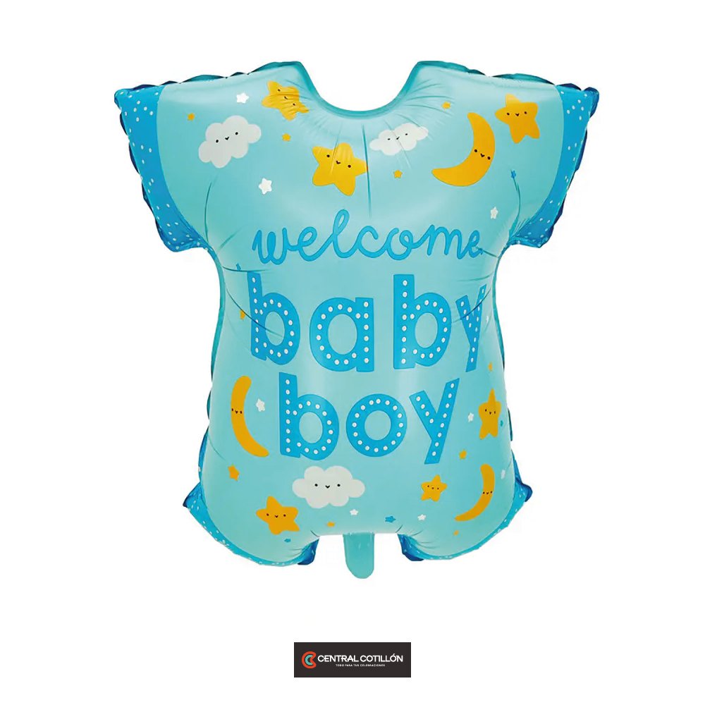 Globo metalico celeste polera bebe 53x64 cm, 1 un.