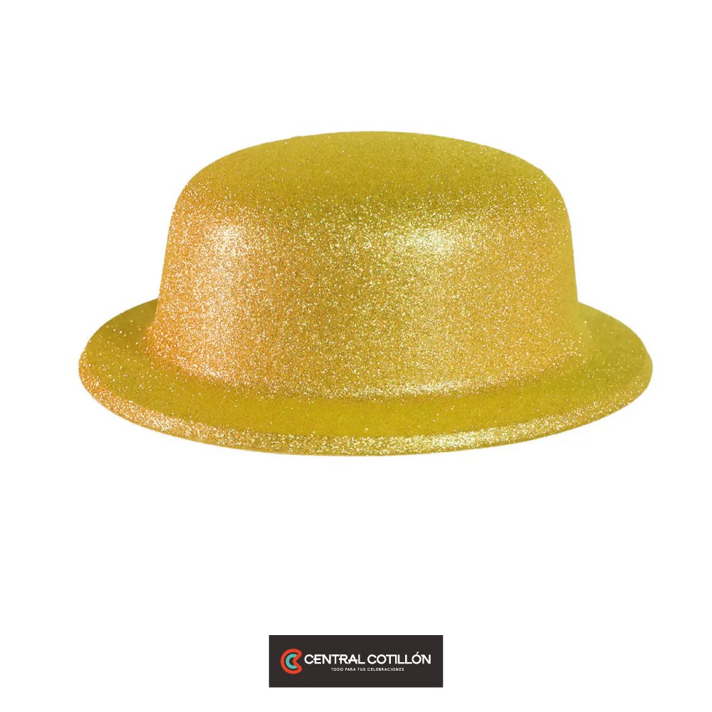 Sombrero de fiesta redondo glitter amarillo dorado