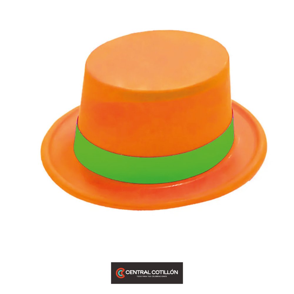 Sombrero alto fluorescente naranja con banda verde