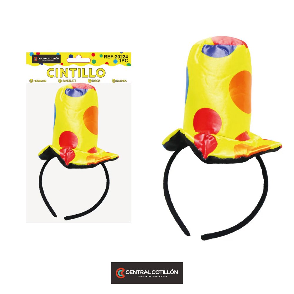 Cintillo de payaso con sombrero alto