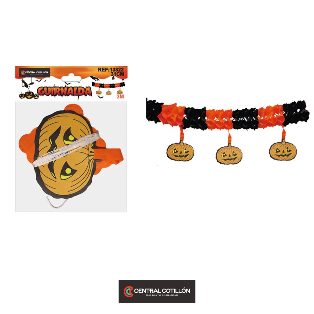 Guirnalda colgante Halloween calabaza, 3 mts