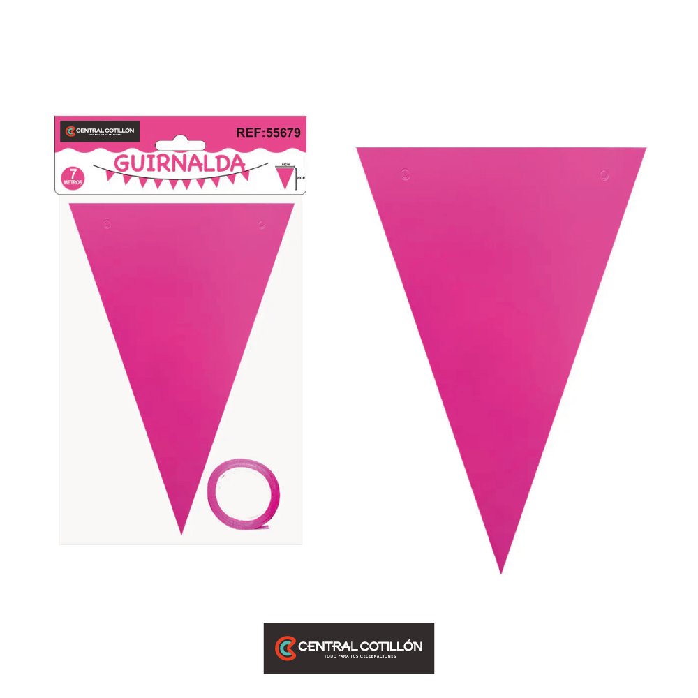 Guirnaldas banderín triángulo Fucsia fluorescente 14x20cm 7 pcs