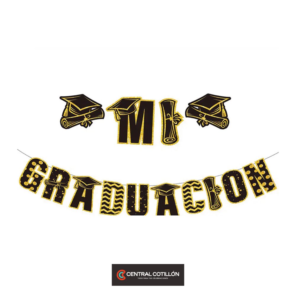 Guirnalda Mi Graduación con birretes negro y dorado 3 mts