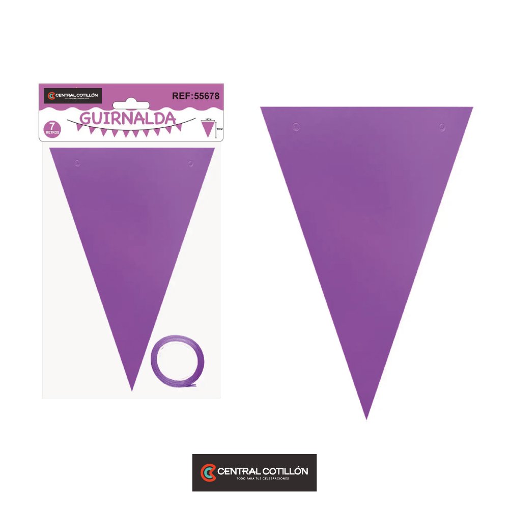 Guirnaldas banderín triángulo Morado fluorescente 14x20cm 7 pcs