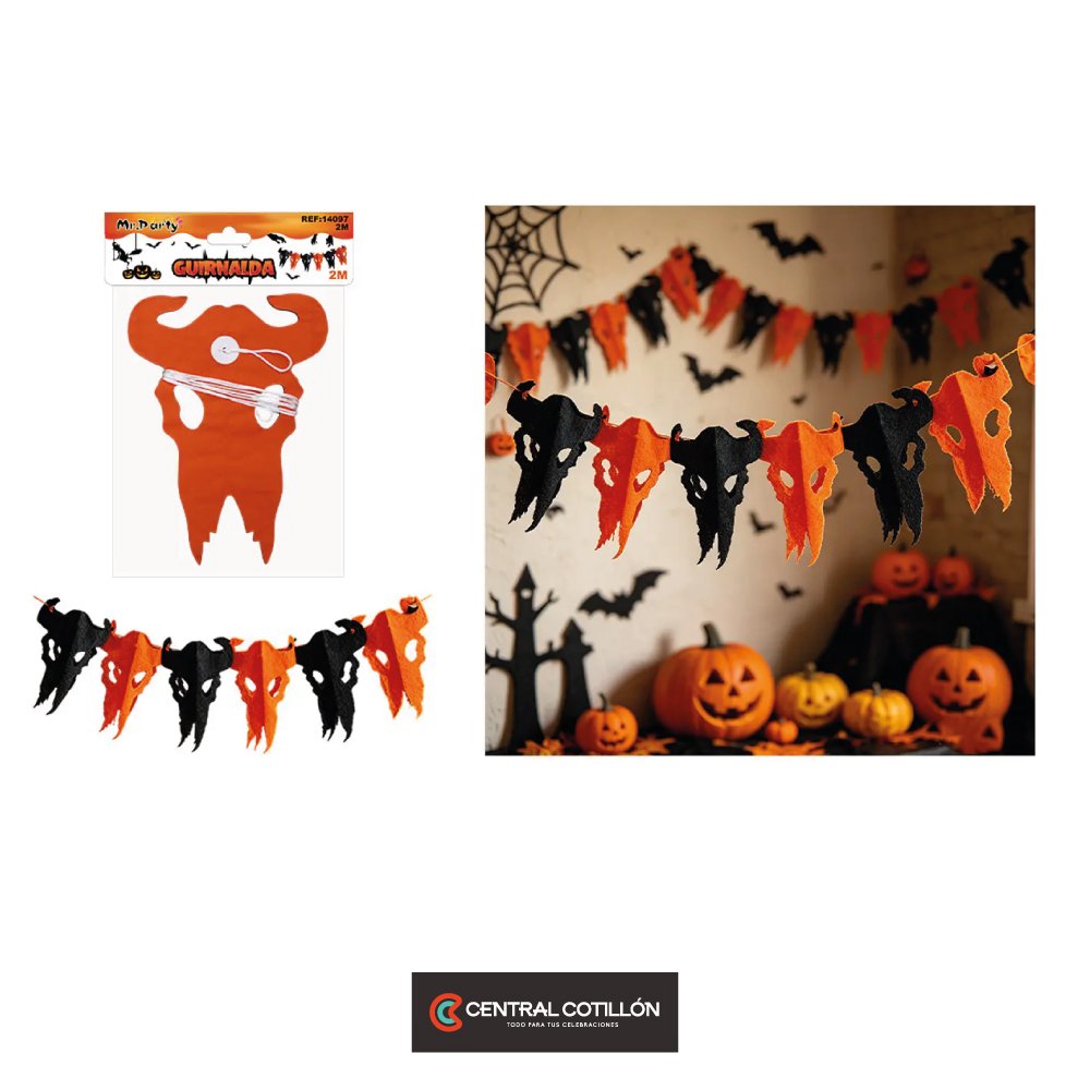 Guirnalda Halloween calavera de toro, 2 mts