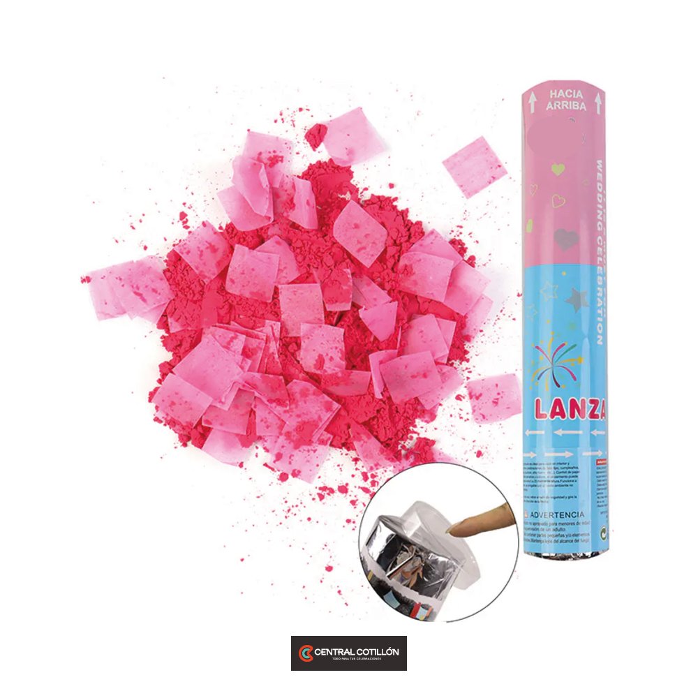 Lanza confeti en polvo rosado, 5x30 cms
