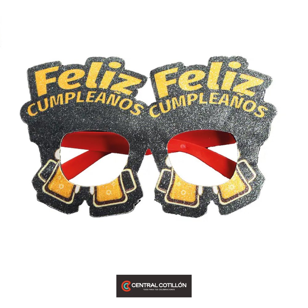 Lentes cotillón feliz cumpleaños con schop
