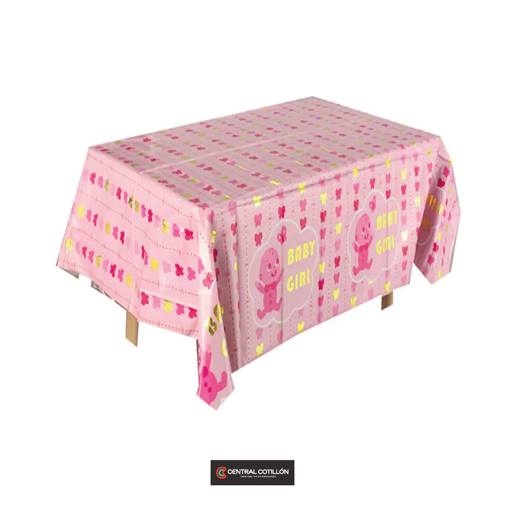 Mantel plastico Baby girl rosado 137x183 cms, 1 un.
