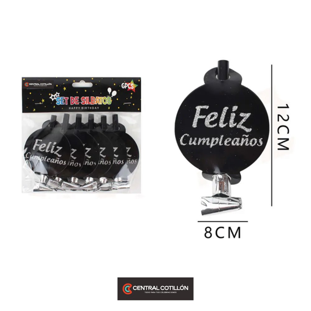 Set silbatos feliz cumple, 6 piezas