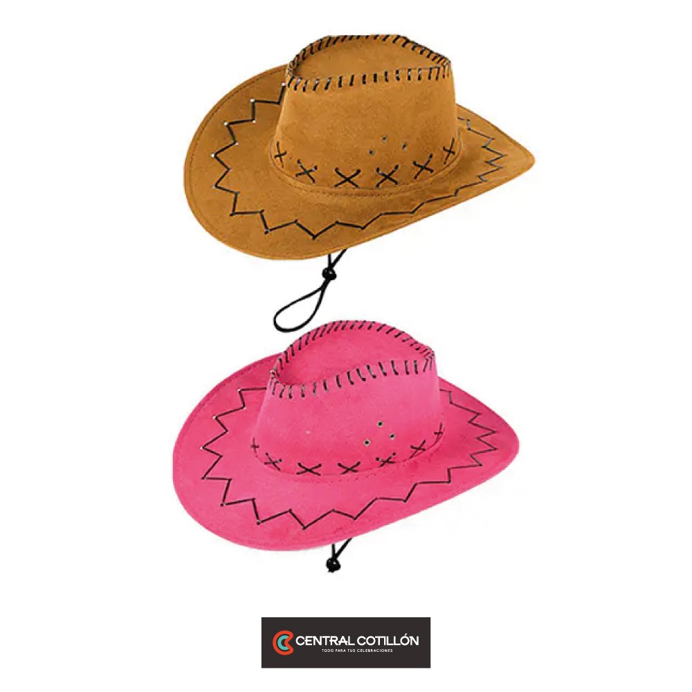 Sombrero de vaqueros 34x38x12 cms, color marrón, fucsia