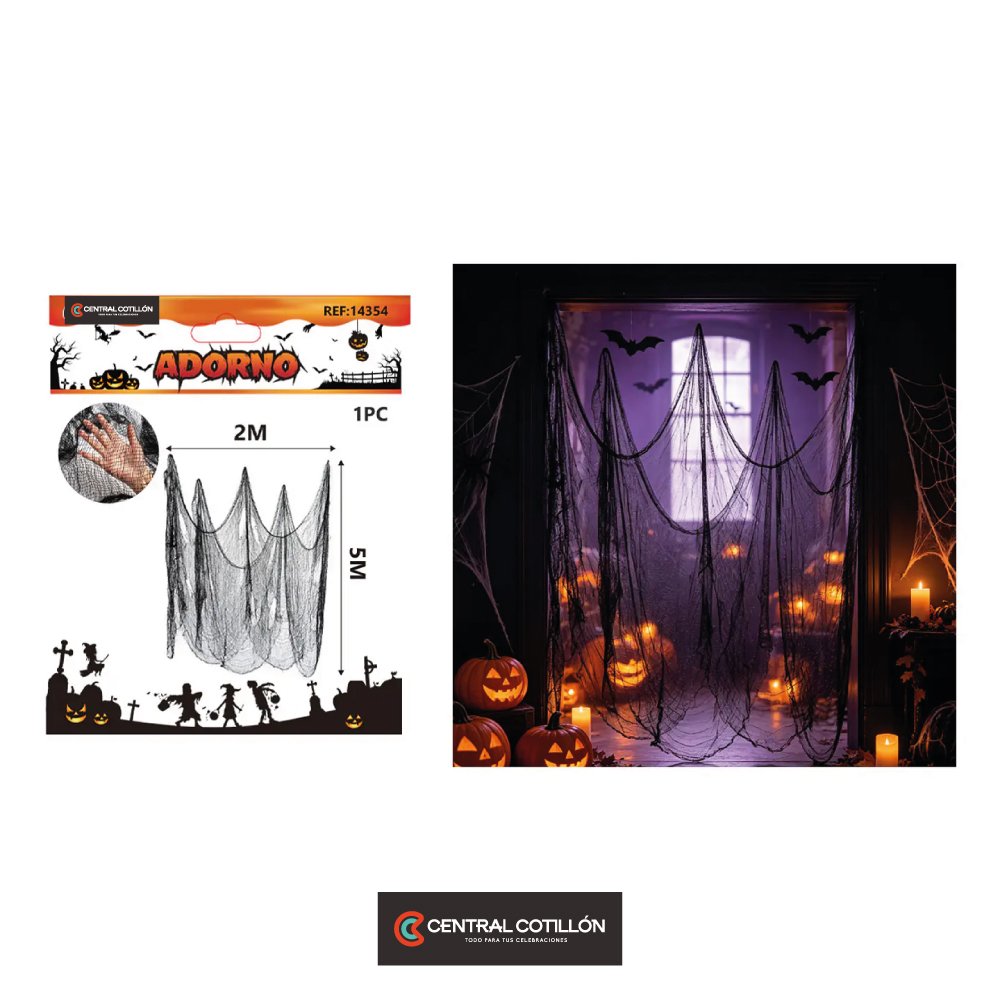 Tela decorativa gasa desgarrada Halloween negra, 2x5mts, 1 Un.